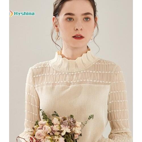 Knitted Elastic Bottoming Shirt with Half High Collar and Pit Stripe Stitching Mesh Sweater