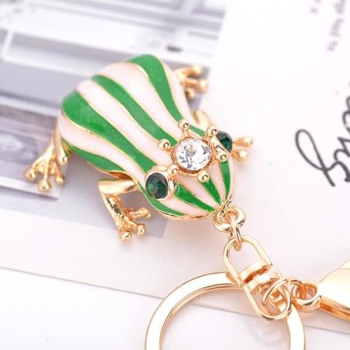 XDPQQ creative new frog prince key chain pendant zinc alloy rhinestone crown frog fashion bag decoration pendant