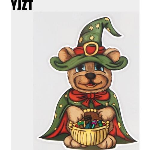 YJZT 12.6×17CM Cute Bear Witch Creative Cartoon Vinyl Decal Body Decoration Car Stickers 21A-0922