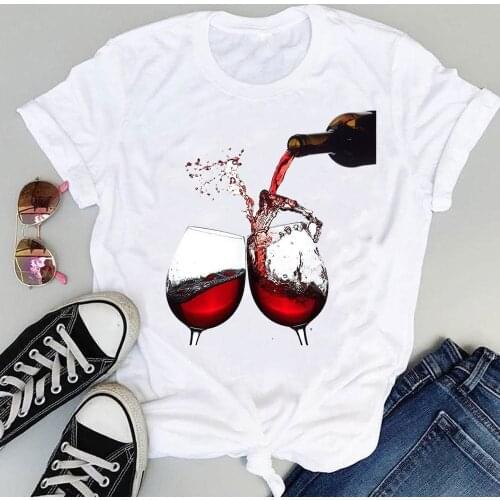 Women 90s Wine Style Cute Happy Time 90s Graphic Summer Short Sleeve Fashion Print Female Clothes Tops Tees Tshirt T-Shirt