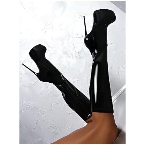 New Women Platform Sexy Dance Thigh High Boots Wedges High Heels Boots Round Toe Black Club Shoes Women Plus US Size 5-20