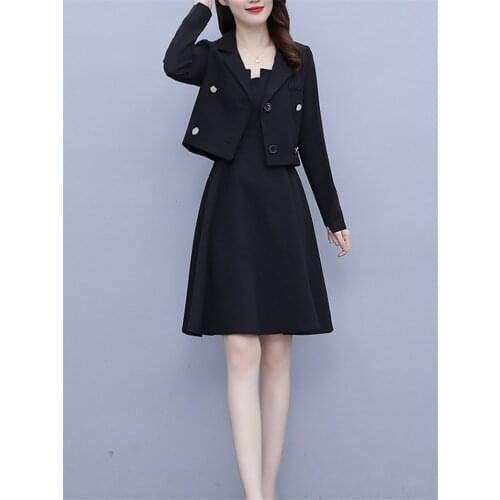 Plus Size Womens Small Suit Jacket Autumn 2021 New Crop Blazer Women Set Black Sling Dress Fashion Slim Two Piece Outfit M486