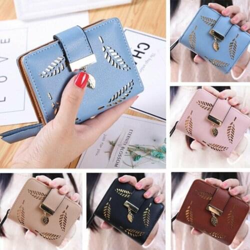 Women Mini Wallet PU Leather Purse Female Long Wallet Gold Hollow Leaves Pouch Handbag For Women Coin Purse Card Holders Clutch