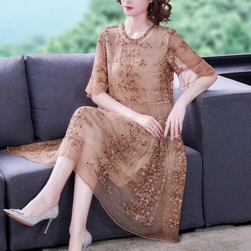 2021 Summer Vintage Womens 3/4 Flare Sleeve Ruffled Collar Embroidery Black Dress , Woman Sweet 3xl 4xl Flower Dresses