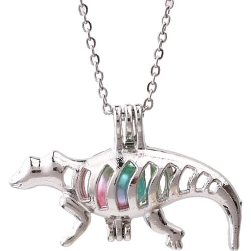 1pc Hollow Animal Dinosaur Pearl Cage Lockets Essential Oil Diffuser Bead Cage Pendant Necklace for DIY Oyster Jewelry Gift