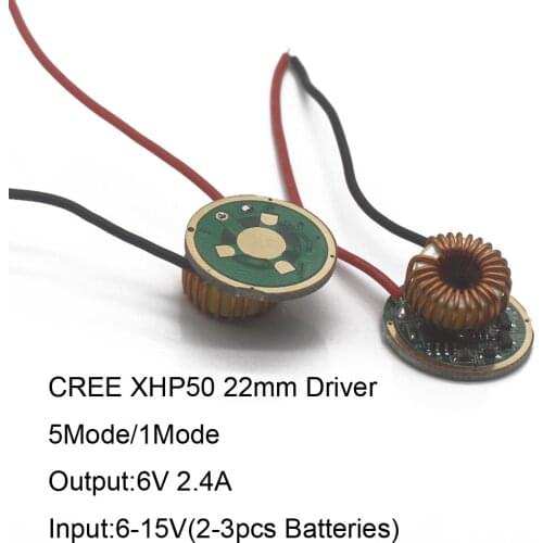 1PCS Cree XLamp XHP50 XHP50.2 6V LED Driver 22MM DC7V-15V Input 2400mA Output 5Mode /1Mode/3Mode For XHP50 LED Light Lamp