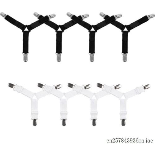 10 Sets 4Pcs/Set Bed Sheet Clip Bed Sheet Grippers Belt Fastener Elastic Non-slip Clip Blanket Mattress Gripper White and Black
