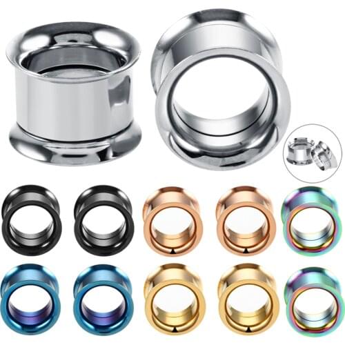 2-20mm 2Pcs Steel Thread Double Flared Hollow Ear Plug and Tunnel Gauges Screw Ear Expander Stretcher Body Jewelry Ear Piercing