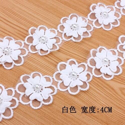 20Yards Pearl Flower Embroidered Lace Trim Organza Ribbon White Mesh Fabric Handmade Sewing Craft for Costume Hat Shoes Decor
