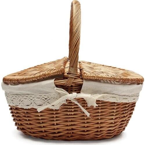 40%HOTWicker Willow Woven Vintage Camping Handle Shopping Food Fruit Picnic Basket