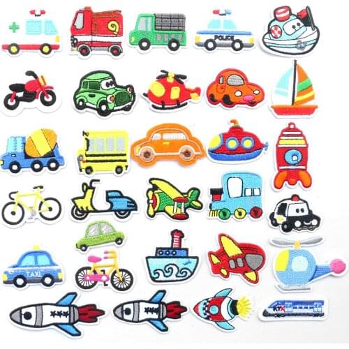5PC Cartoon Decor Patch Cars Motorcycle Truck Airplane Ferry Icon Embroidered Applique Patch DIY Iron Sewing on Badges Clothing
