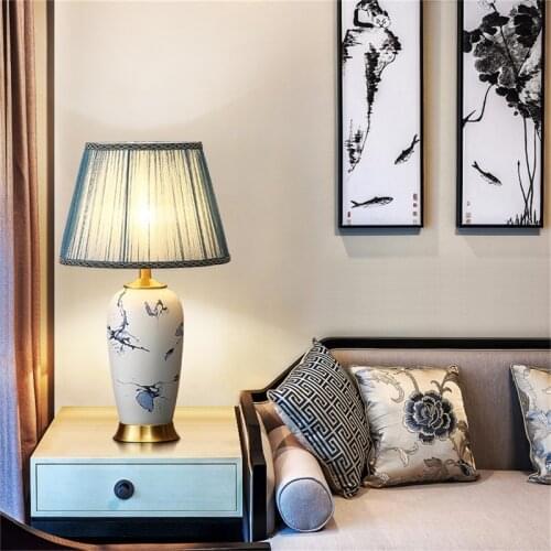 86LIGHT Ceramic Table Lamps Blue Brass Luxury Desk Light Fabric for Home Living Room Dining Room Bedroom Office