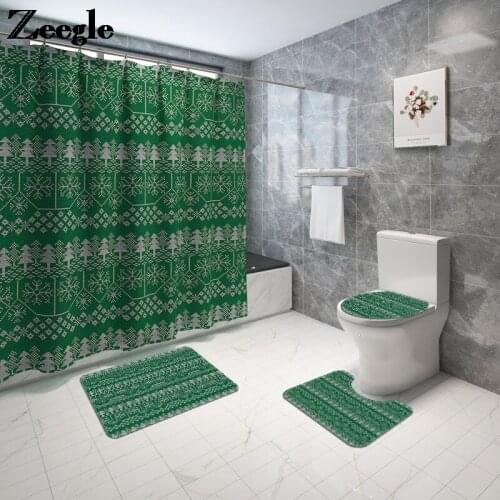 Home Decor Bathroom Carpet Rug Flannel Toilet Mat Anti-slip Foot Mat Christmas Style Bath Mat Waterproof Foot Mat Set