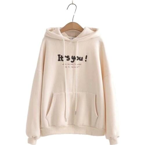 Harajuku Pullovers Letter Embroidery Hooded Sweatshirts Women 2020 Winter Loose Plus Velvet Thick Casual Fleece Hoodies 2011808