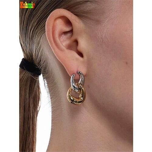 Kshmir Retro gold spliced stud earrings 2021 fashion double ring double color earrings women jewelry gift