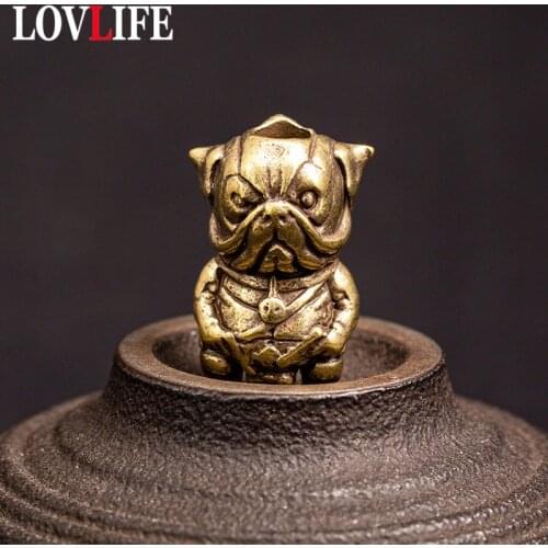 Brass French Bulldog Police Knife Beads DIY Keyrings Handmade Woven Rope Pendant Jewelry Retro Copper Puppy Paracord Accessories