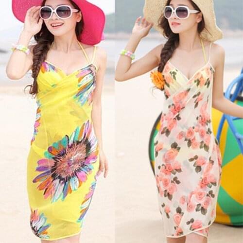 Summer Print Silk Scarf Oversized Chiffon Scarf Women Pareo Beach Cover Up Wrap Sarong Sunscreen Long Cape Female