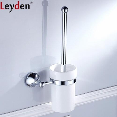 Leyden Chrome Brass Durable Antirust Toilet Brush Holder With Creamic Cup WC Toilet Lavatory Bathroom Accessories