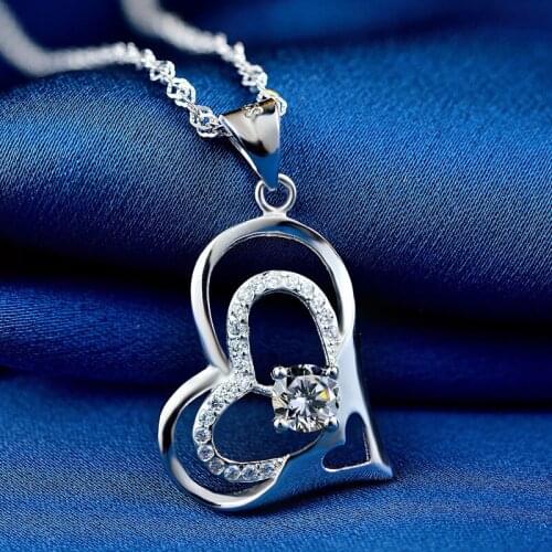 LIAMTING Simple Design 100% Real 925 Sterling Silver Heart Pendant Necklaces For Women Solid Silver Heart Charms Chains VA019