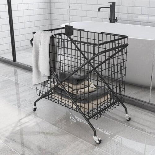 Nordic Metal Storage Basket Mobile Shopping Trolley Barbed Wire Basket Bathroom Dirty Clothes Laundry Organizer Toy Storage
