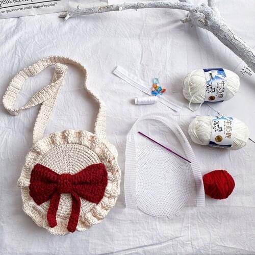 Sweet Bow Round Fabric Weave Material Set for Coin Purse Bag Handbag DIY
