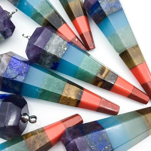 Natural Crystal Stone 7 Chakra Pendant Colorful Hexagon Cone Energy for Charms Women Jewelry Making DIY Hot Necklace Accessories