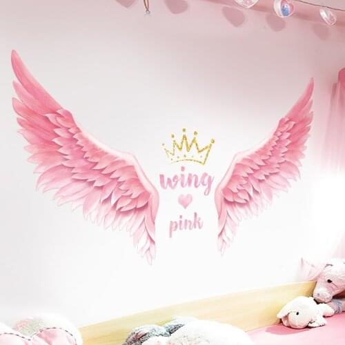 New Large Pink wing Feather Wall Stickers Art Design Decal for Girls bedroom Living Room Kid Room Gift Home Decoration
