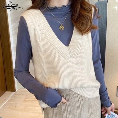 2021 Autumn V-neck Knitted Vest Women Spring Fashion Loose Outer Sweater Lady All-match Sleeveless Pullover Vest Waistcoat 16088