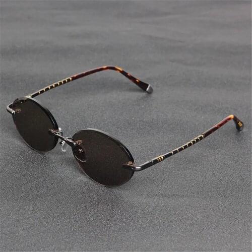 Rockjoy Rimless Sunglasses Male Women Oval Sun Glasses for Men Brown Natural Crystal Glass Lens Anti-eye-dry Vintage Shades