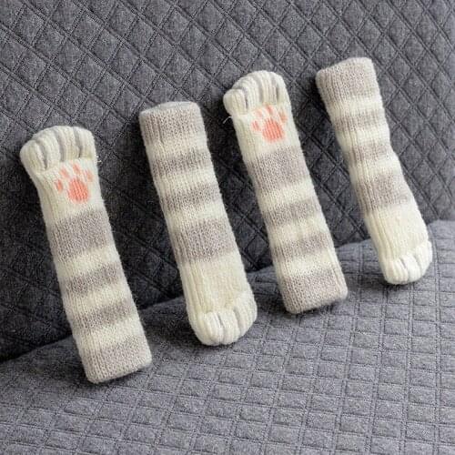 Cat Chair Socks Outgeek Chair Leg Covers Cute Cat Foot Shaped Knitted Furniture Feet Socks Chair Leg Floor Protector 24 PCS 6set