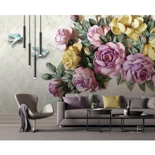 Embossed Magnolia Flower Wallpaper 3D Wall Murals Home Wall Decor Canvas Print Art Wall Floral Wall Paper Birds Contact Paper