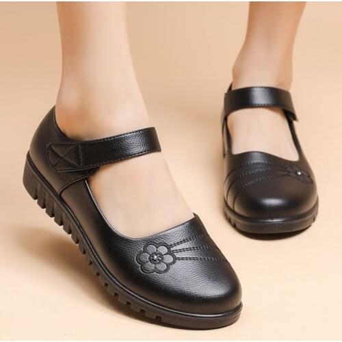 Fashion Women Flats Genuine Leather Women Flats Shoes Non-slip Comfort Single Shoes Women Hook loop Flats Casual Leather Shoes