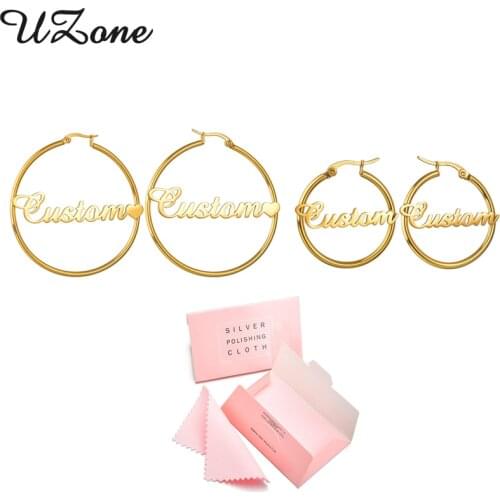 UZone 25MM-100MM Custom Name Hoop Earrings for Women Personalized Stainless Steel Nameplate Brincos Fashion Jeweley Wholesale