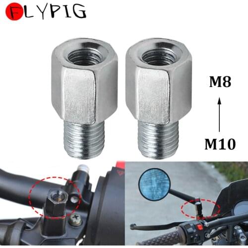 FLYPIG 2Pcs Motorcycle Mirror Adapters Thread Reducer 10mm to 8mm Chrome Converter Adaptor Accessories Spare Parts
