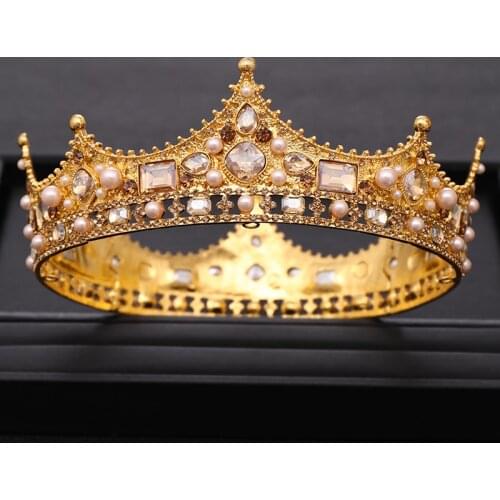 Vintage Wedding Crown Tiara Crystal Pearl Round Tiaras Baroque Bridal Crown Wedding Hair Accessories Bridal Hair Jewelry Gift