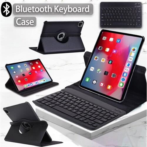 360 Rotating Case for Apple IPad Pro 11 Inch 2020 2018/ Air 4 10.9" PU Leather Smart Pure Black Tablet Cover +Bluetooth Keyboard