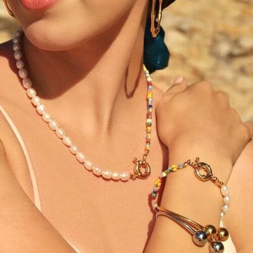 Beaded Pearl Necklace and Bracelet Set Suitable for Ladies Girls Handmade Colored Seed Beaded Necklaces Bohemia Necklace