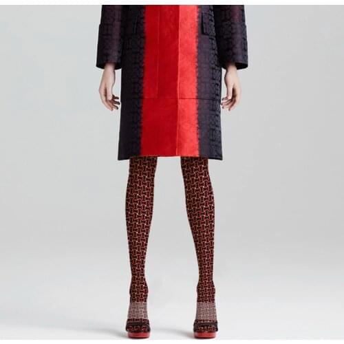 Womens Black and Red Patterned Tights