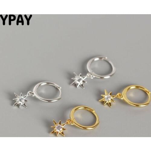 YPAY 100% Real 925 Sterling Silver Small Hoop Earrings for Women INS Mini Zircon Star Pendant Earring Fine Jewelry Gifts YME511