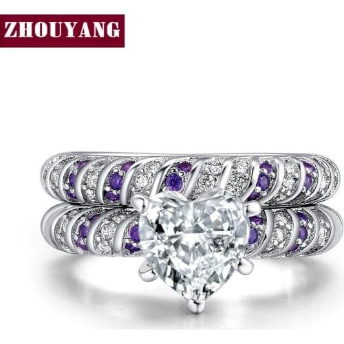 Princess Style Heart Cut Cubix Zirconia Purple Mili Crystl Silver Color Fashion Wedding Party Jewelry For Women DD027