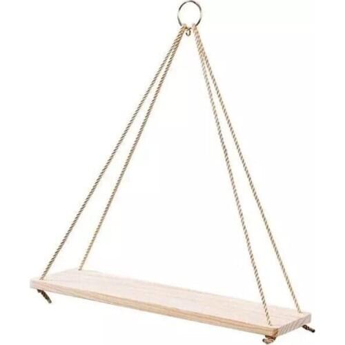 1pc Solid white Wood Hanging Rope Swing Vintage Floating Shelves Natural Twisted Cotton Rope Storage Rack Home Wall Boho