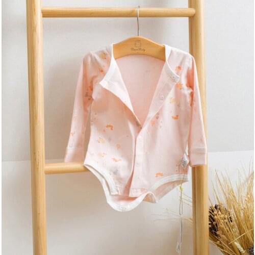 100% Cotton Long Sleeve Squirrel Printed New Born Baby Romper with Snaps Baby Girls Boys Body Suits Infant Toddler Rompers