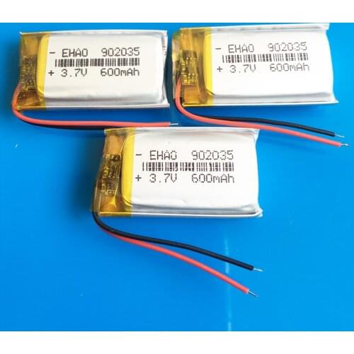 3 pcs 902035 3.7V 600mAh Lipo polymer lithium Rechargeable battery for MP3 GPS DVD bluetooth recorder e-book camera