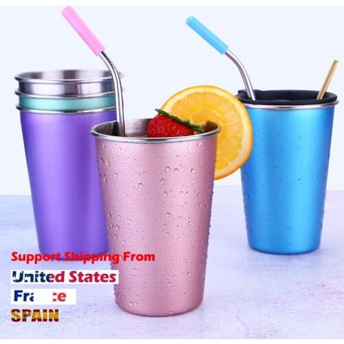 500ml 304 Stainless Steel Coffee Cups Metal Reusable Straw Glass Pint Travel Outdoor Camping Drinking Cup Juice Tea Beer Cups