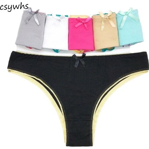 CSYWHS 6pcs Sexy solid thongs Panties women Cotton Women Briefs Low Rise Thong and G Strings for Girls Underwear Intimates M -XL