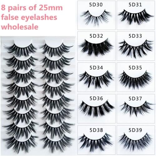 8 Pairs 25mm lashesBushy mink lashes lash extension supplies makeup Handmade natural false eyelashes wholesale items