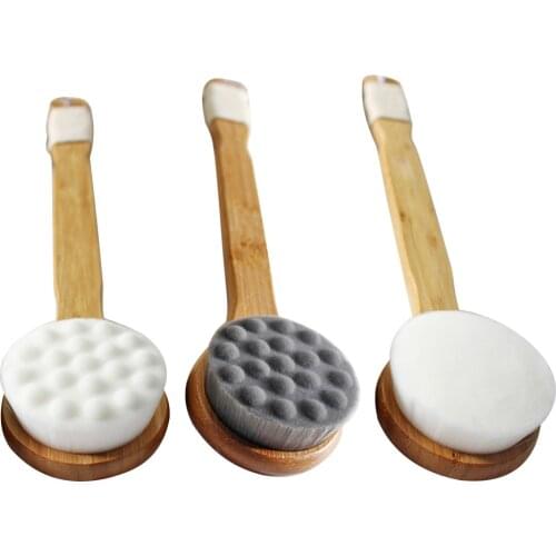 Bamboo Long Handle Bath Brush Hanging Type Super Soft Back Massage Shower Brush Nano Bathroom Shower Brush Bath Brush