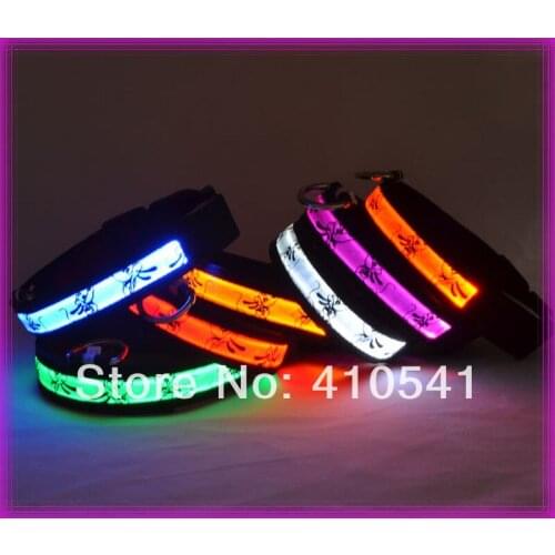 Free Shipping Pet Collars Dog Safety LED Dog Collar Print Colorful Nylon LED Pet Collar LED Light UP Flashing 3 Size Mix Colors