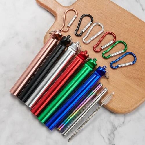 Color Reusable Stainless Steel Telescopic Straws with Cleaning Brush, Drinking Straws, Portable Camping Outing Travel Straws Set