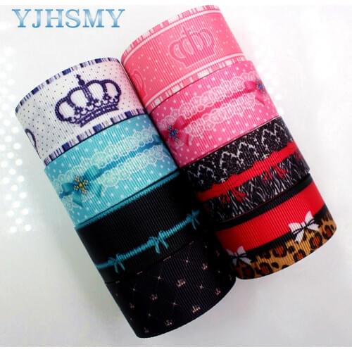 YJHSMY D-171108-556,25 mm 5 Yards crown bow-knot Thermal transfer Printed grosgrain Ribbons, gift wrap DIY Handmade Material